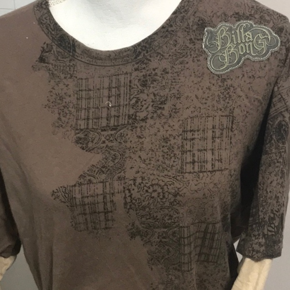 Billabong Brown Long Sleeve Tee with Geometric Design